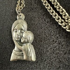 Elegant Silver Toned Mother and Child Necklace